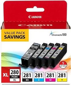 Canon PGI-280 XL / CLI-281 Ink Cartridge - Black, Cyan, Magenta, Yellow, Pigment Black - ONLINE ONLY